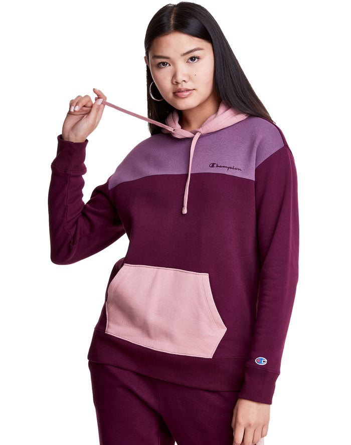 Hanorac Cu Gluga Champion Colorblock Fleece Dama Violet Inchis - Romania HJWASXV-23